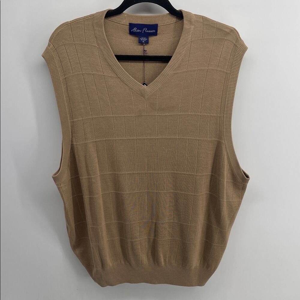 NWT Alan Flusser 100% silk V-neck pullover knit sweater vest sz XL